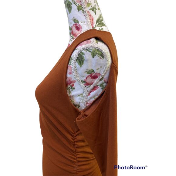 ZARA NWOT Cut Out Rushed Brown Dress Long Sleeve Medium - Picture 4 of 6